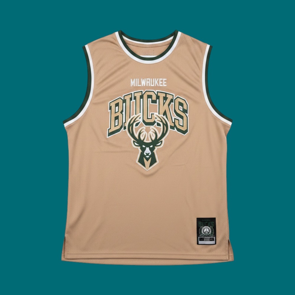 Milwaukee Bucks NBA Basketball Jersey Tan Khaki Mesh Sleeveless Mens Medium